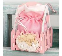 Doni Bomboniere Nascita 6PZ Scatolina Portaconfetti in Legno Orsetto Battesimo Primo Compleanno 1 Anno Rosa su Nuvola E Stelline A Forma di Cesto Bambina Bimba Idee Regalo Complete Originali