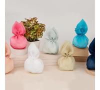 Doni Bomboniere Prima 12PZ Sacchettino Porta Confetti Colore Bianco Comunione Santa Cresima Matrimonio Anniversario Feste 18 Anni Compleanni in Tessuto Laminato con Chiusura A Forma di Foglia O