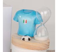 Doni Bomboniere Prima 4PZ Base in Legno con Maglietta Festa Tema Calcio Pensierini Comunione Santa Cresima 18 Anni Compleanno Nazionale Italia Giocatore Scudetto Passione Calciatore Clessidra Sabbia
