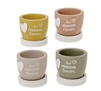 Doni Bomboniere Prima 4PZ Simpatico Vaso in Terracotta Colori Vasi Porta Piante Grasse Comunione Santa Cresima Matrimonio Nozze Anniversario Affetto Sottovaso Assortiti Frase Far Crescere L'Amore