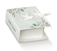 Doni Bomboniere Scatola portaconfetti a Forma di Libro di Colore Bianco con Colomba e ramoscello di ulivo 7 x 6 x 3 cm Confezione 10 pz