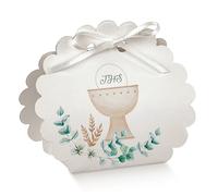 Doni Bomboniere Scatola portaconfetti di Colore Bianco con Simbolo Comunione 10 x 8,5 x 4 cm Confezione 10 pz