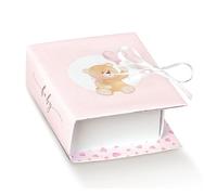 Doni Bomboniere Scatolina portaconfetti a Forma di Libro di Colore Rosa con Orsetto 7 x 6 x h 3 cm Confezione 10 pz