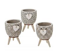 Doni Bomboniere Set 1 pz Vaso in Terracotta con Piedistallo in Legno e Cuore Decoro - Porta Piantine Succulenti Cactus - Regalo Bomboniere Evento