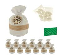Doni Bomboniere Set 18 Anni 12 Sacchetti Bicolore Bianco e Panna con Applicazione Albero della Vita Bustine Confetti Bianchi Cioccolato Nastro Incluso Bigliettini Personalizzabili