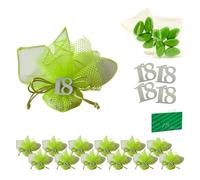 Doni Bomboniere Set 18 Anni 12 Sacchettini Rete e Tulle Verde Fluo Portaconfetti Applicazioni '18' in Legno Bianco Bustine Confetti Verdi Cioccolato Bigliettini Personalizzabili