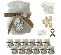 Doni Bomboniere Set Battesimo 12 Sacchettini Bianco con Legnetto Angioletto in Rilievo Bustine Confetti Bigliettini Personalizzabili Confettata Comunione Bimbo Bimba Cresima Fai da Te