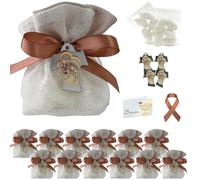 Doni Bomboniere Set Battesimo 12 Sacchettini in Bianco con Applicazione Argento e Legnetto Sacra Famiglia Bustine Confetti Bigliettini Personalizzabili Confettata Comunione Bimbo Bimba Fai da Te