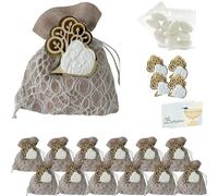 Doni Bomboniere Set Battesimo 12 Sacchettini in Juta Avana e Rete Magnete Albero della Vita e Sacra Famiglia Bustine Confetti Bigliettini Personalizzabili Confettata Comunione Bimbo Bimba Fai da Te