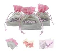 Doni Bomboniere Set Bomboniere Battesimo 12 Sacchetti Misto Juta Cotone Rosa Portaconfetti con Scritta Battesimo in Legno 12 Bustine Confetti Rosa 12 Bigliettini da Personalizzare Festa Gadget