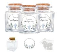 Doni Bomboniere Set Bomboniere Comunione Bimbo 12 pz Barattolini in Vetro 4x4x4 Portaconfetti Trasparenti Tappo Sughero Adesivi Personalizzabili Bustine Confetti Festa Gadget Cresima Evento