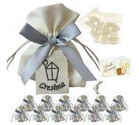 Doni Bomboniere Set Cresima 12 Sacchetti Portaconfetti in Cotone Fiocco e Targhetta Simboli Sacri Cresima con Bustine Confetti Bianchi Cioccolato Made in Italy Bigliettini Personalizzabili Confettata