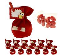 Doni Bomboniere Set Laurea 12 Sacchettini in Tessuto Rosso con Fiocco Bianco e Mollettina con Tag e Gufetto da Personalizzare Confetti Rossi Inclusi Traguardo Magistrale Triennale Gadget