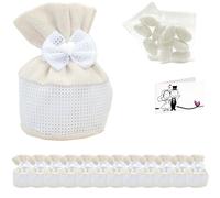 Doni Bomboniere Set Matrimonio 12 Sacchetti Juta e Cotone Bianco Panna Fiocchetto Centrale Cuoricino Bustine Confetti Bianchi Bigliettini Personalizzabili Segnaposto Sposi Confettata Gadget Fai da Te