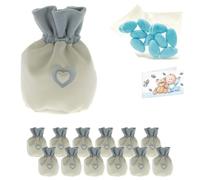 Doni Bomboniere Set Nascita Bimbo 12 Sacchetti in Velluto Bianco con Cuore Ricamato Celeste Bustine Confetti Bigliettini Personalizzabili Kit Fai da Te Battesimo Primo Compleanno