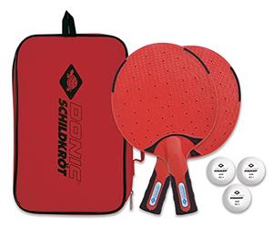 Donic-Schildkröt Outdoor Tischtennis-Set, 2 wasserfeste, robuste, abwaschbare Kunststoffschläger, 3 Bälle, in praktischer Tragetasche
