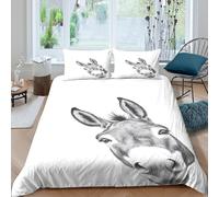 Donkey portraitSet Di Copripiumino ultra microfibra 2 Pezzi motivo 3D con cerniera Black and white sketch copripiumino con federa traspirante ultra morbido e traspirante for bambini Single（135x200cm）