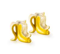 Donkey Products Banana Romance 210735 - Set di 2 portacandele in ceramica dolomite, 7 x 8,5 x 7 cm, colore: Giallo