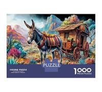 Donkey with Wagon in Desert Puzzle Da 1000 Pezzi - Incastonamento Perfetto & Miglioramento Della Concentrazione Rural Equine - A Partire Da 14 Anni 38x26cm/1000pcs Attività Di Svago