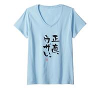 Donna 正直、ウザい Abbigliamento Calligrafia con Scritte Maglietta con Collo a V