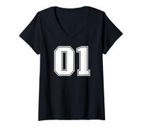 Donna 01 Numero Uno Team Sport Graphic Design Varsity Matching Maglietta con Collo a V