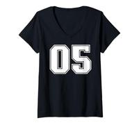 Donna 05 Numero Cinque Team Sport Graphic Design Varsity Matching Maglietta con Collo a V