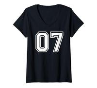 Donna 07 Numero Sette Team Sport Graphic Design Matching Varsity Maglietta con Collo a V