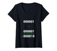 Donna 1+1=10 Binary Matematica Joke Programmatore Umorismo Maglietta con Collo a V