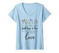 Donna 1 Corinthians 13:13 Bible Verse Christian Faith Hope Love Maglietta con Collo a V
