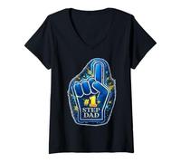 Donna # 1 Step Dad Foam Finger Design Dichiarazione Maglietta con Collo a V