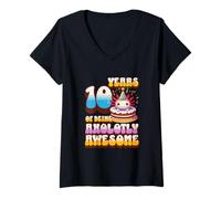 Donna 10 anni Axolotly Awesome Cute Axolotl 10° compleanno bambini Maglietta con Collo a V