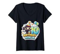 Donna 10 Anni di Compleanno Ninja Boys Ten 10th Decth Kids Party Maglietta con Collo a V