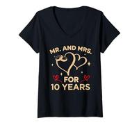 Donna 10 ° Anniversario di Matrimonio Coppie sposate 10 Anni Divertenti Maglietta con Collo a V