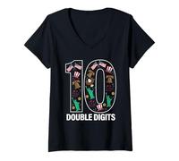 Donna 10 Numeri a Doppia cifra per Il Compleanno dell'American Pride Maglietta con Collo a V