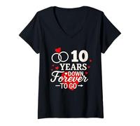 Donna 10 Years Down Forever to Go - Camicia per anniversario romantico Maglietta con Collo a V