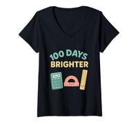 Donna 100 Days Brighter School Celebration Design Maglietta con Collo a V