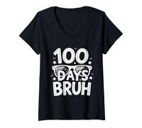 Donna 100 Days Bruh Occhiali Stella Doodle Lettering Festa Scuola Maglietta con Collo a V
