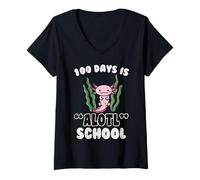 Donna 100 Days Is Alotl School Axolotl 100th Day Ragazzi Ragazze Bambini Maglietta con Collo a V