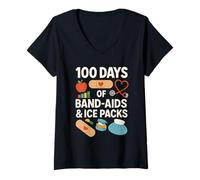 Donna 100 Days of Band Aids And Ice Packs Infermiera Scolastica Maglietta con Collo a V