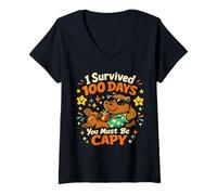 Donna 100 Days You Must Be Capy Cute Leopard Capybara Scuola Kid Maglietta con Collo a V