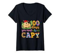 Donna 100 Days You Must Be Capy Cute Leopard Capybara Scuola Kid Maglietta con Collo a V