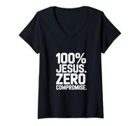 Donna 100% Gesù. Zero Compromessi Cristiana Maglietta con Collo a V