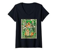 Donna 100% Giapponese Ukiyo E Fox Spirit Maglietta con Collo a V