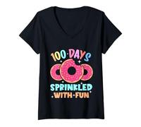 Donna 100 Giorni cosparsi di Divertenti Ciambelle Happy 100th Day of School Maglietta con Collo a V