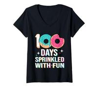 Donna 100 Giorni cosparsi di Divertenti Ciambelle Happy 100th Day of School Maglietta con Collo a V
