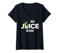Donna 100% Juice No Seeds Funny Post Vasectomia Juice Cup Maglietta con Collo a V