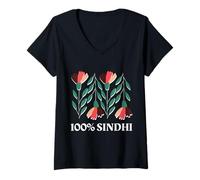 Donna 100% Sindhi Proud Sindhi Sayings Meme Culture Sindhi Humor Maglietta con Collo a V