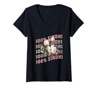 Donna 100% Sindhi Proud Sindhi Sayings Meme Culture Sindhi Humor Maglietta con Collo a V