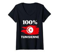 Donna 100% Tunisienne et fière de l'être Drapeau de la tunisie Maglietta con Collo a V