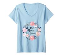 Donna 100 Years Loved 100th Birthday Floral 100 Year Old Men Women Maglietta con Collo a V